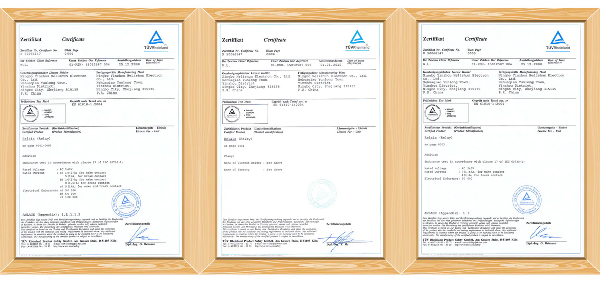 گواهی استاندارد رله های هلیشان